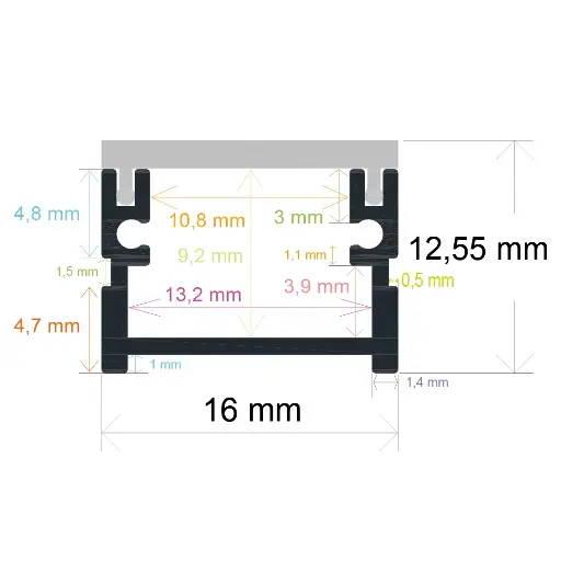 [161613] Profilo LED da incasso per pavimenti interni (16 mm x 12,55 mm)