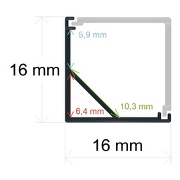 [161616] Perfil LED de esquina con el difusor ángulo recto de 16 mm x 16 mm