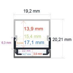 [161920] Perfil LED de superficie con opción colgante y difusor en ángulo recto de 19,2 mm x 20,21 mm
