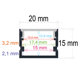 [162015] Perfil LED de superficie de 20 mm x 15 mm