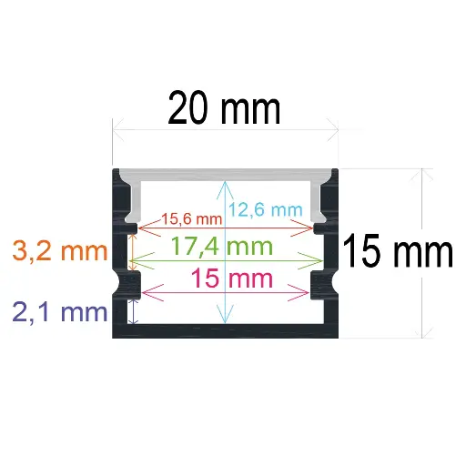 [162015] Perfil LED de superficie de 20 mm x 15 mm