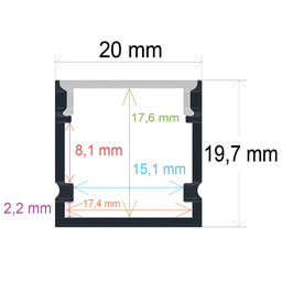 [162020] Perfil LED de superficie de 20 mm x 19,7 mm