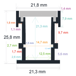 [162226] Perfil LED empotrable en el suelo de exteriores 21,8 mm x 25,8 mm 