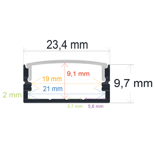 [162310] Perfil LED de superficie de 23,4 mm x 9,7 mm