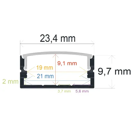 [162310] Perfil LED de superficie de 23,4 mm x 9,7 mm