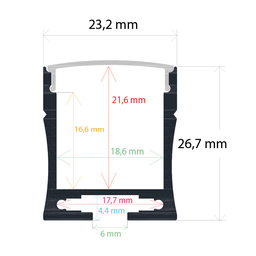 [162327] Perfil LED de superficie con opción colgante de 23,2 mm x 26,7 mm