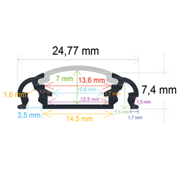 [162507] Perfil LED de superficie de 24,77 mm x 7,4 mm