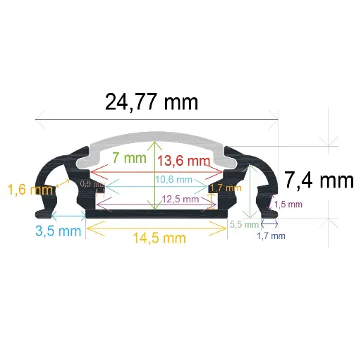 [162507] Profilo LED da superficie (24,77 mm x 7,4 mm)