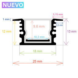 [162513] Perfil LED empotrable impermeable IP65 de 25 mm x 13 mm