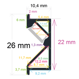 [162610] Perfil LED para muebles especialmente de cocina de 26 mm x 10,4 mm