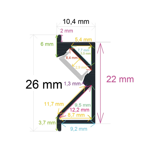 [162610] Perfil LED para muebles especialmente de cocina de 26 mm x 10,4 mm