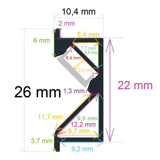 [162610] Perfil LED para muebles especialmente de cocina de 26 mm x 10,4 mm