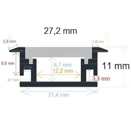[162711] Profilé LED encastrable pour sol extérieur (27,2 mm x 11 mm)