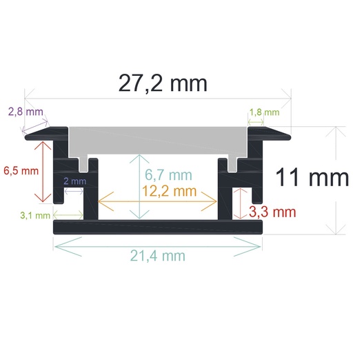 [162711] Profilo LED da incasso per pavimenti esterni (27,2 mm x 11 mm)