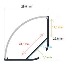 [162929] Perfil LED colgante con difusor curvo de 29,8 mm x 29,8 mm