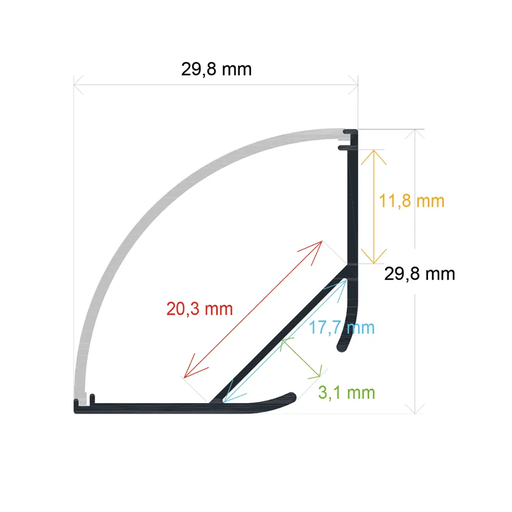 [162929] Perfil LED colgante con difusor curvo de 29,8 mm x 29,8 mm