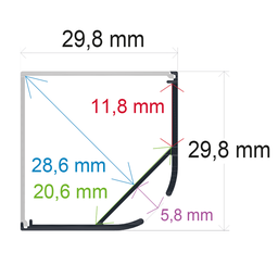[162930] Perfil LED colgante con difusor en ángulo recto de 29,8 mm x 29,8 mm