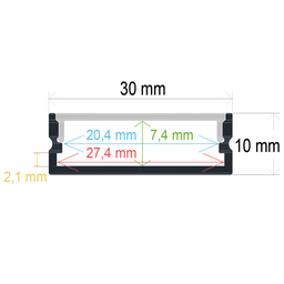 [163011] Perfil LED de superficie de 30 mm x 10 mm