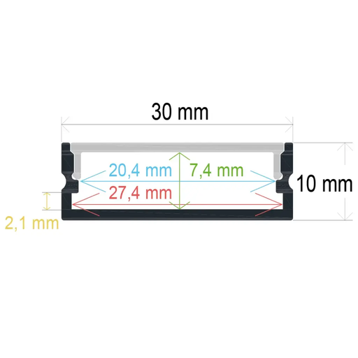 [163011] Profilé LED en surface (30 mm x 10 mm)