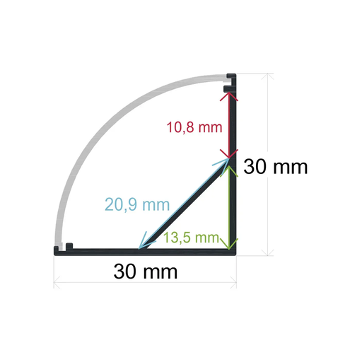 [163030] LED-Eckprofil mit gebogenem Diffusor 30 mm x 30 mm