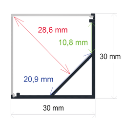 [163031] Perfil LED de esquina con el difusor en ángulo recto de 30 mm x 30 mm