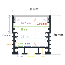 [163032] Perfil LED de superficie con opción colgante de 30 mm x 30 mm