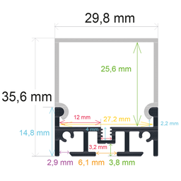 [163036] Perfil LED de superficie con opción colgante de 29,8 mm x 35,6 mm