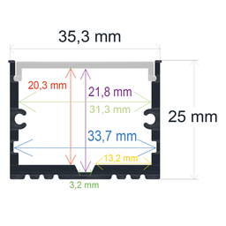 [163525] Perfil LED de superficie de 35,3 mm x 25 mm