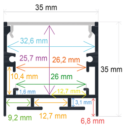 [163535] Perfil LED de superficie con opción colgante de 35 mm x 35 mm
