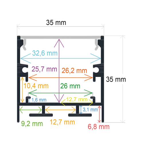 [163535] Surface-mounted LED profile with hanging option, 35 mm x 35 mm