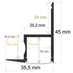 [163545] Perfil LED para empotrar en una obra de 35,5 mm x 45 mm