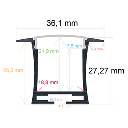 [163627] Perfil LED para empotrar en el techo de 36,1 mm x 27,27 mm