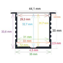 Perfil LED empotrable en techos o paredes de 69,6 mm x 32 mm, Iludec