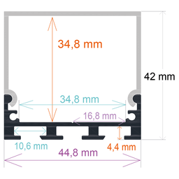 [164542] Perfil LED de superficie con opción colgante de 44,8 mm x 42 mm