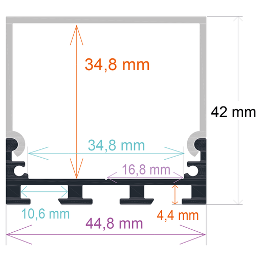 [164542] Oberflächenmontiertes LED-Profil mit Hängevorrichtung, 44,8 mm x 42 mm