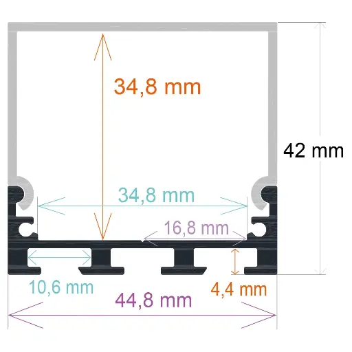 [164542] Profilo LED da superficie con opzione sospesa, 44,8 mm x 42 mm