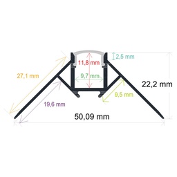[165022] Perfil LED para empotrar en una esquina de 50,09 mm x 22,2 mm