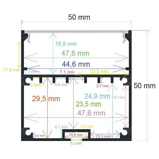 [165050] Profilé LED suspendu, 50 mm x 50 mm