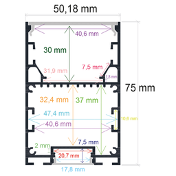 [165074] Perfil LED colgante con iluminación bidireccional de 50,18 mm x 75 mm