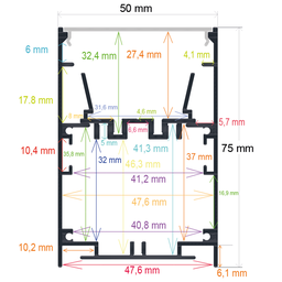 [165075] Perfil LED de superficie con opción colgante de 50 mm x 75 mm