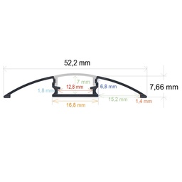 [165208] Perfil LED de superficie de 52,2 mm x 7,66 mm