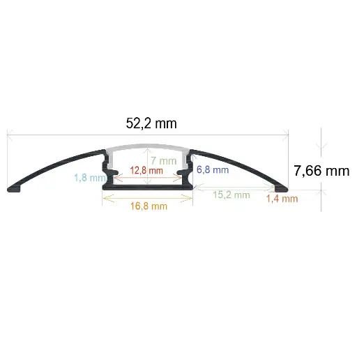 [165208]  LED-Aufbauprofil, 52,2 mm x 7,66 mm