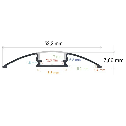 [165208] Perfil LED de superficie de 52,2 mm x 7,66 mm