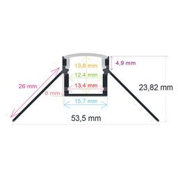 [165424] Perfil LED para empotrar en una esquina de 53,5 mm x 23,82 mm