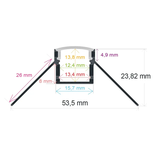 [165424] LED profile for recessed corner installation, 53.5 mm x 23.82 mm
