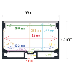 [165532] Perfil LED de superficie con opción colgante de 55 mm x 32 mm