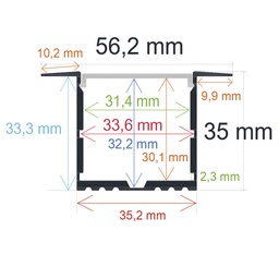 [165535] Barra de perfil de empotrar de 56,2 x 35 mm. (n 165635)