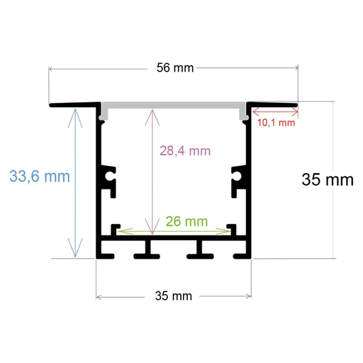[165635] Profilo LED da incasso o a sospensione, 56 mm x 35 mm