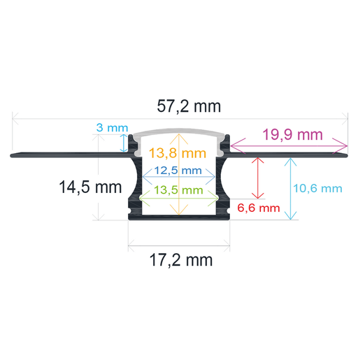[165815] Perfil LED para empotrar en una obra de 57,2 mm x 14,5 mm