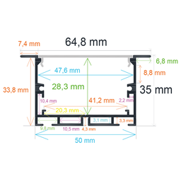 [166535] Perfil LED empotrable de 64,8 mm x 35 mm